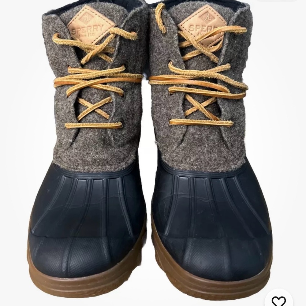 Sperry Saltwater Wedge Tide Brown Blue Ankle Wool Duck Boots STS99997 Women 7.5M